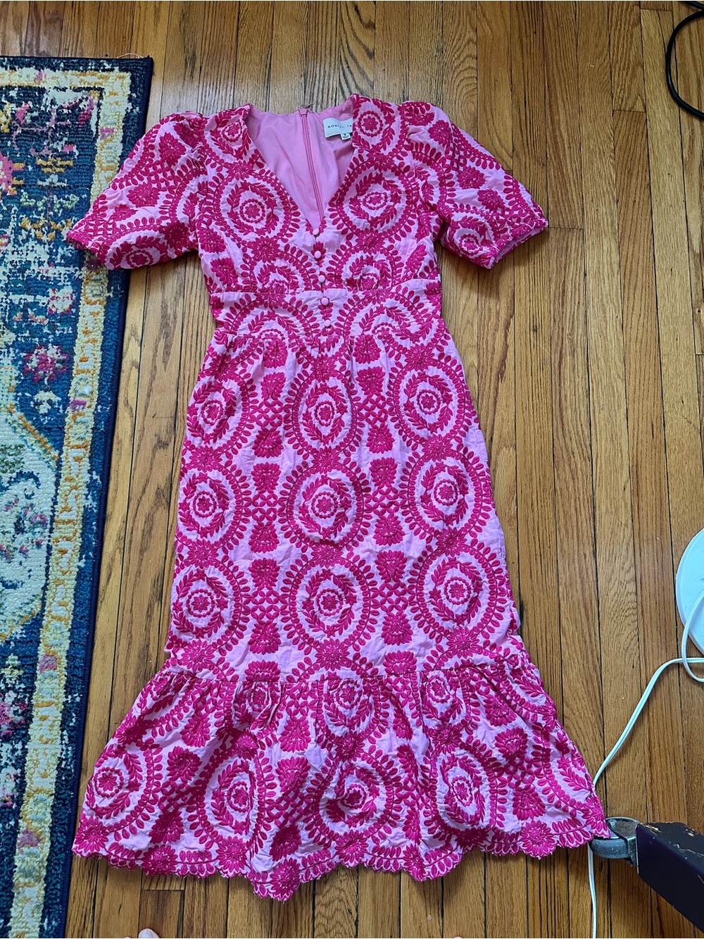Adelyn Rae Pink Fuchsia Embroidered Midi Dress